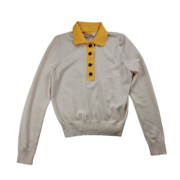 Tory Burch Contrast Collar Long Sleeve Polo Sweater - Picture 12 of 13